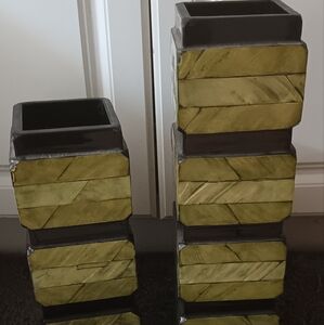 Vintage Mother of Pearl & Bamboo vases tall